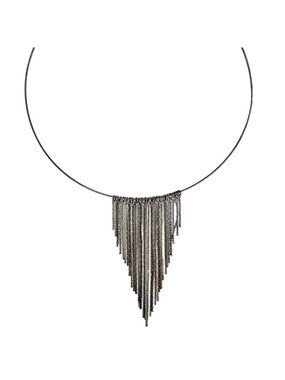 Elegant Silver Fringe Tassel Choker Necklace Statement Modern Fashion Jewelry